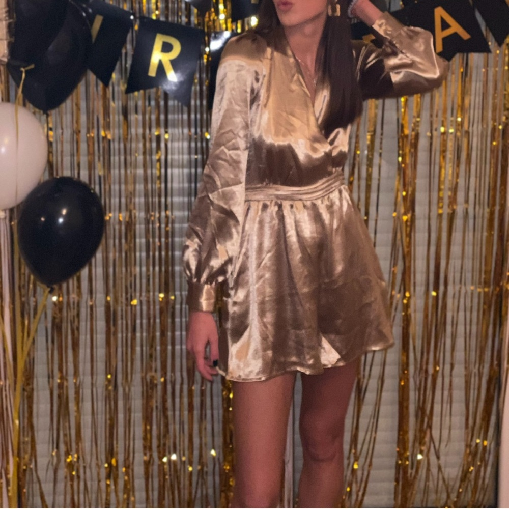 ENDLESS ROSE Shiny Gold Satin Romper - Picture 9 of 9